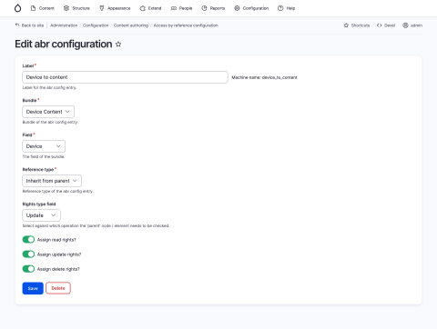 Screenshot: Edit abr configuration Drupal